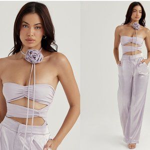 HOUSE OF CB 'Joie' Grey Flower Trimmed Bodysuit NWOT